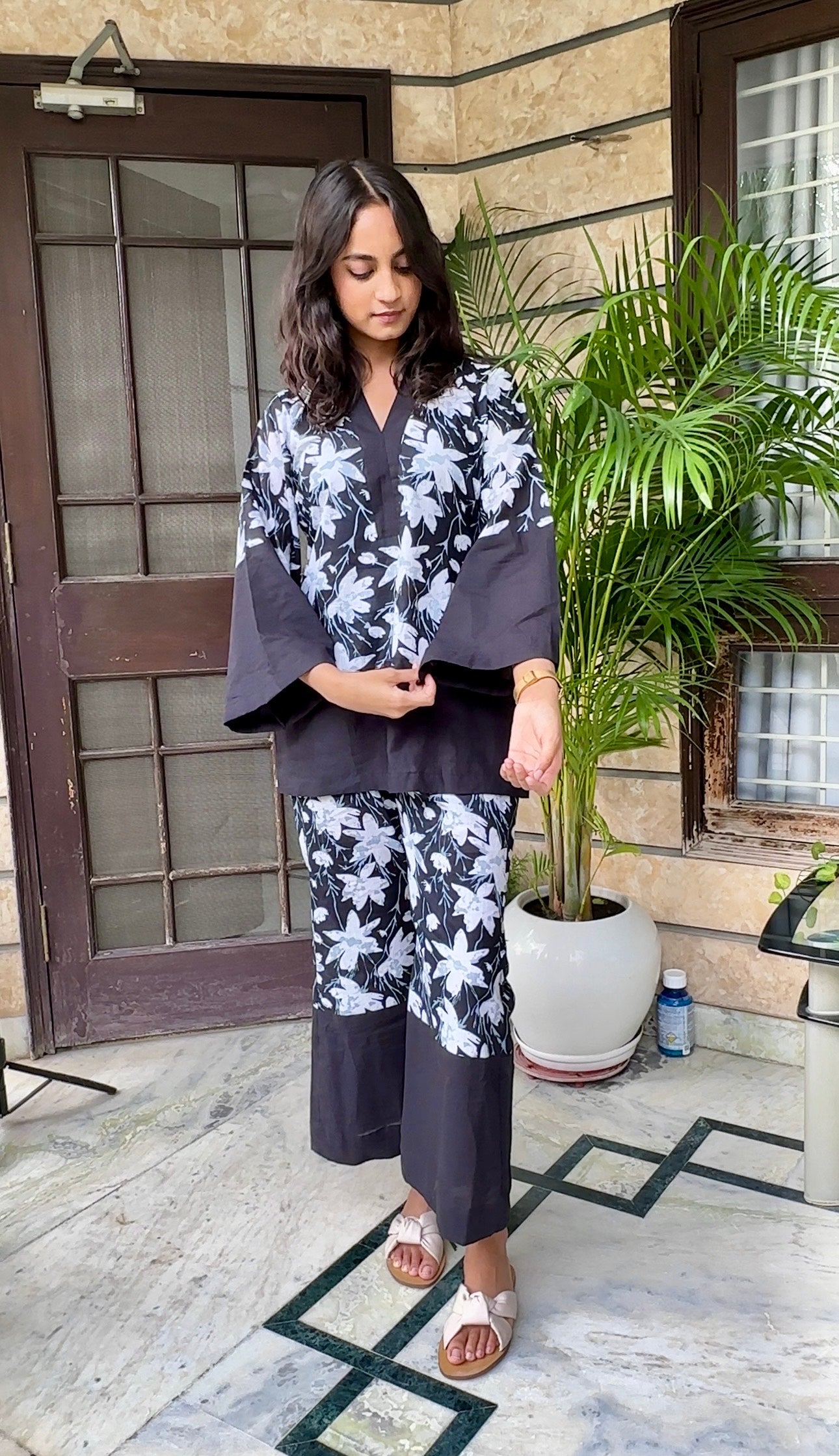 दिशा's Blossom Flower Black Coord set
