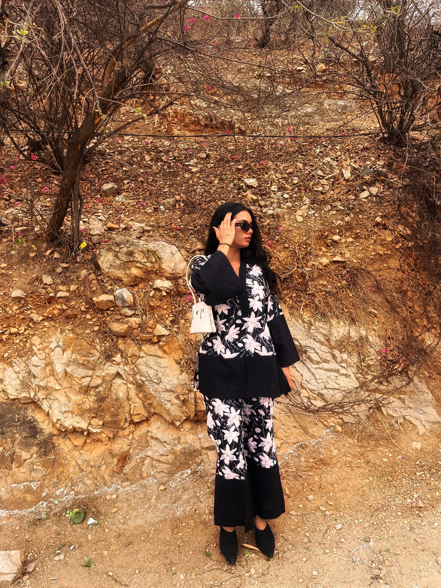 दिशा's Blossom Flower Black Coord set
