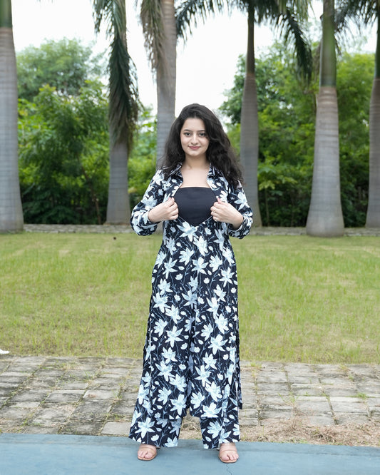 दिशा’s Black & White Blossom Flower Print 3 Piece Set