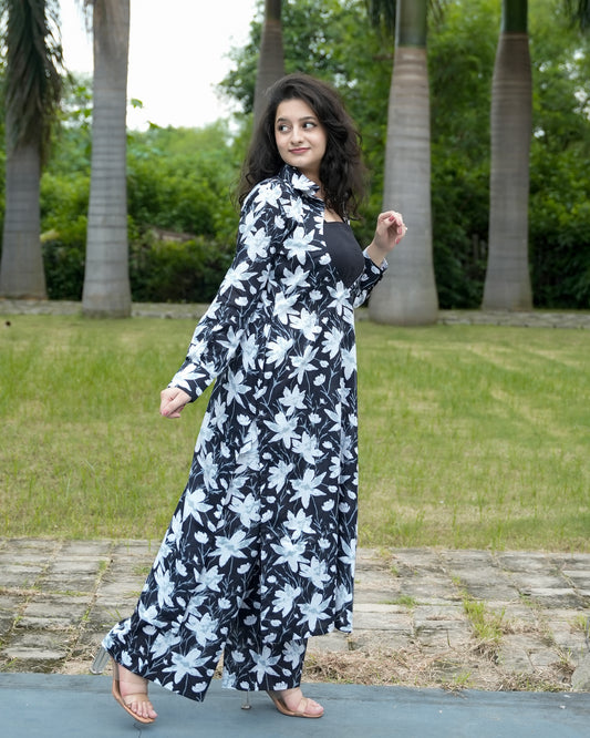 दिशा’s Black & White Blossom Flower Print 3 Piece Set