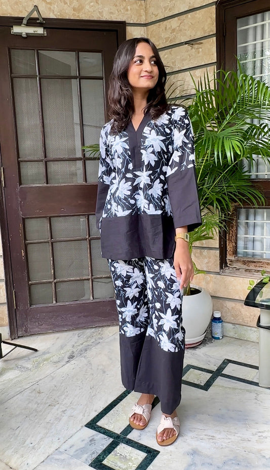 दिशा's Blossom Flower Black Coord set