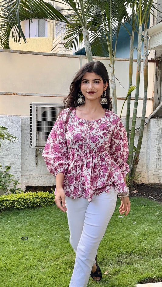 दिशा's Peplum Style Floral Print Short Kurti