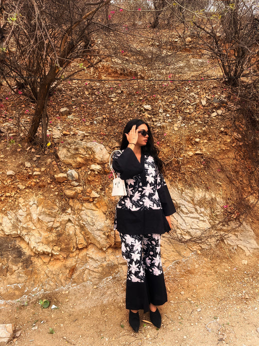 दिशा's Blossom Flower Black Coord set