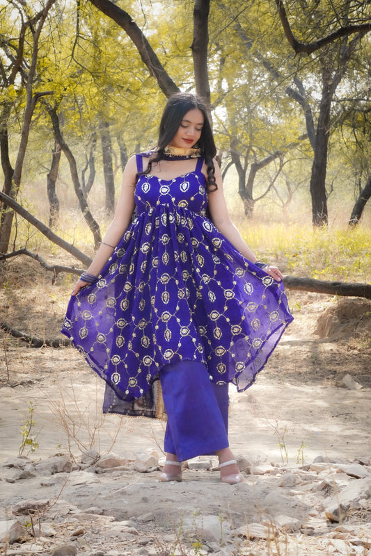 दिशा's Royal Blue Up and Down Kurti Set