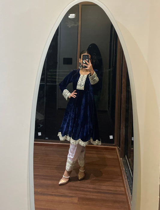 दिशा's Indigo Velvet Suit